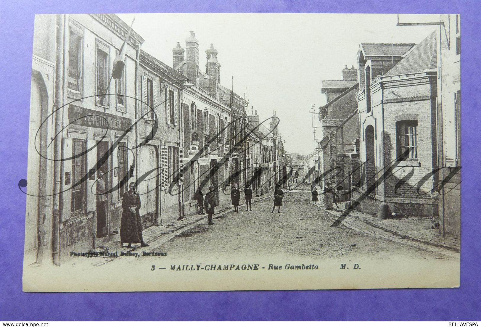 Mailly Champagne Rue Gambetta-edit Delboy Bordeaux M.D. N°3-Epicerie Mercerie Propr. E.Petit-1921 - Reims