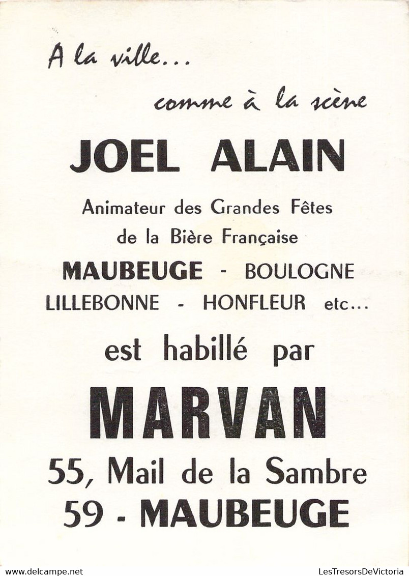 Carte Dédicacée De Joel Alain - Animateur De Grandes Fetes De La Bière Francaise - Publicité Marvan - Autógrafos
