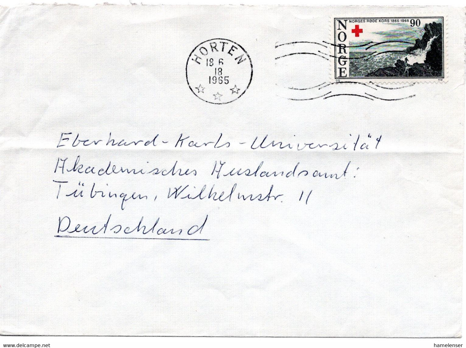 58931 - Norwegen - 1965 - 90O. Rotes Kreuz EF A Bf HORTEN -> Westdeutschland - Rode Kruis