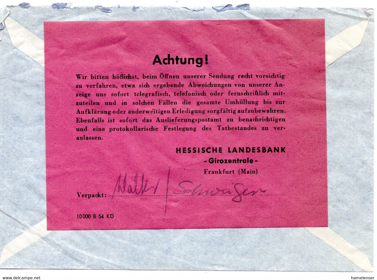 58965 - Bund - Ca 1954 - Kurier-BankBf Frankfurt/M. -> New York, NY (USA) - Storia Postale