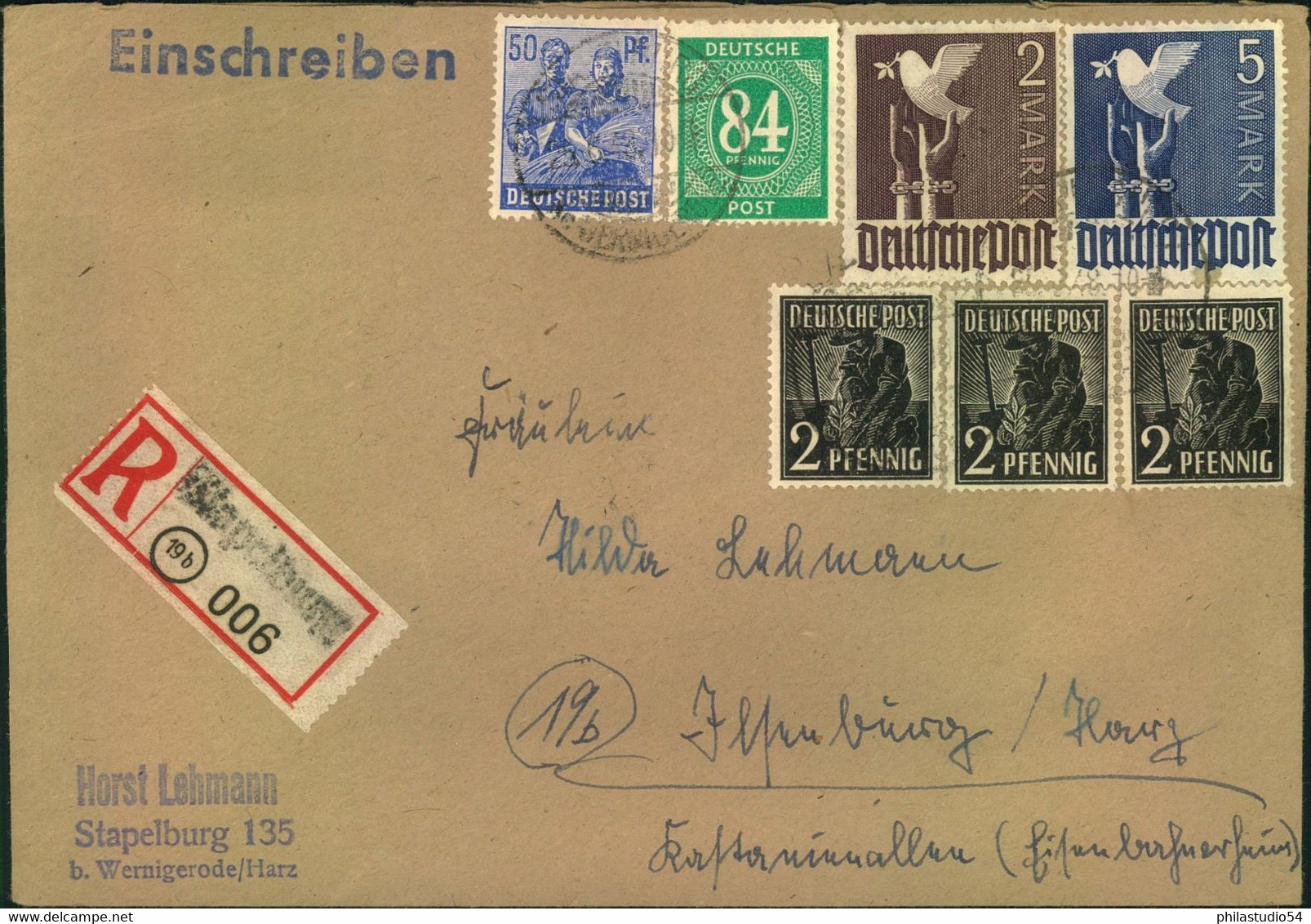 1948, 10-fach Einschreiben Mit 5 Mark Taub Ab Stapelburg - Andere & Zonder Classificatie