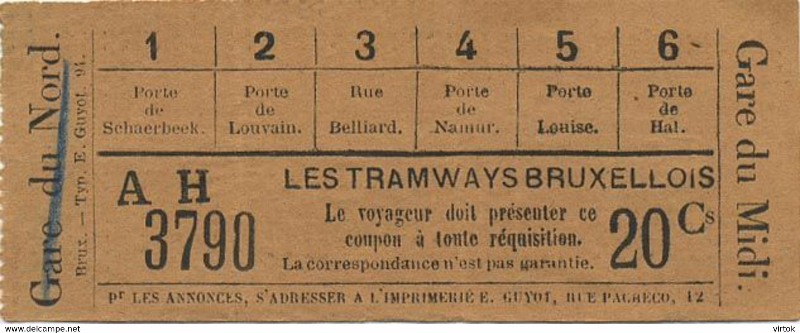 OLD TRAM Ticket :      Bruxelles - Other & Unclassified