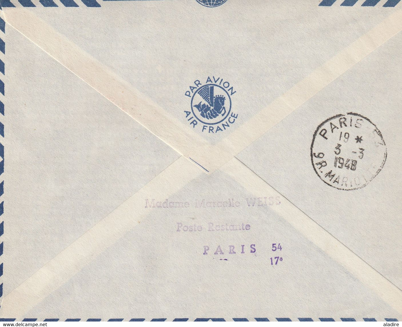 1948 - Oblitération Liaison Aérienne France-Amérique Du Sud Sur Enveloppe Par Avion Alger Paris - Brieven En Documenten