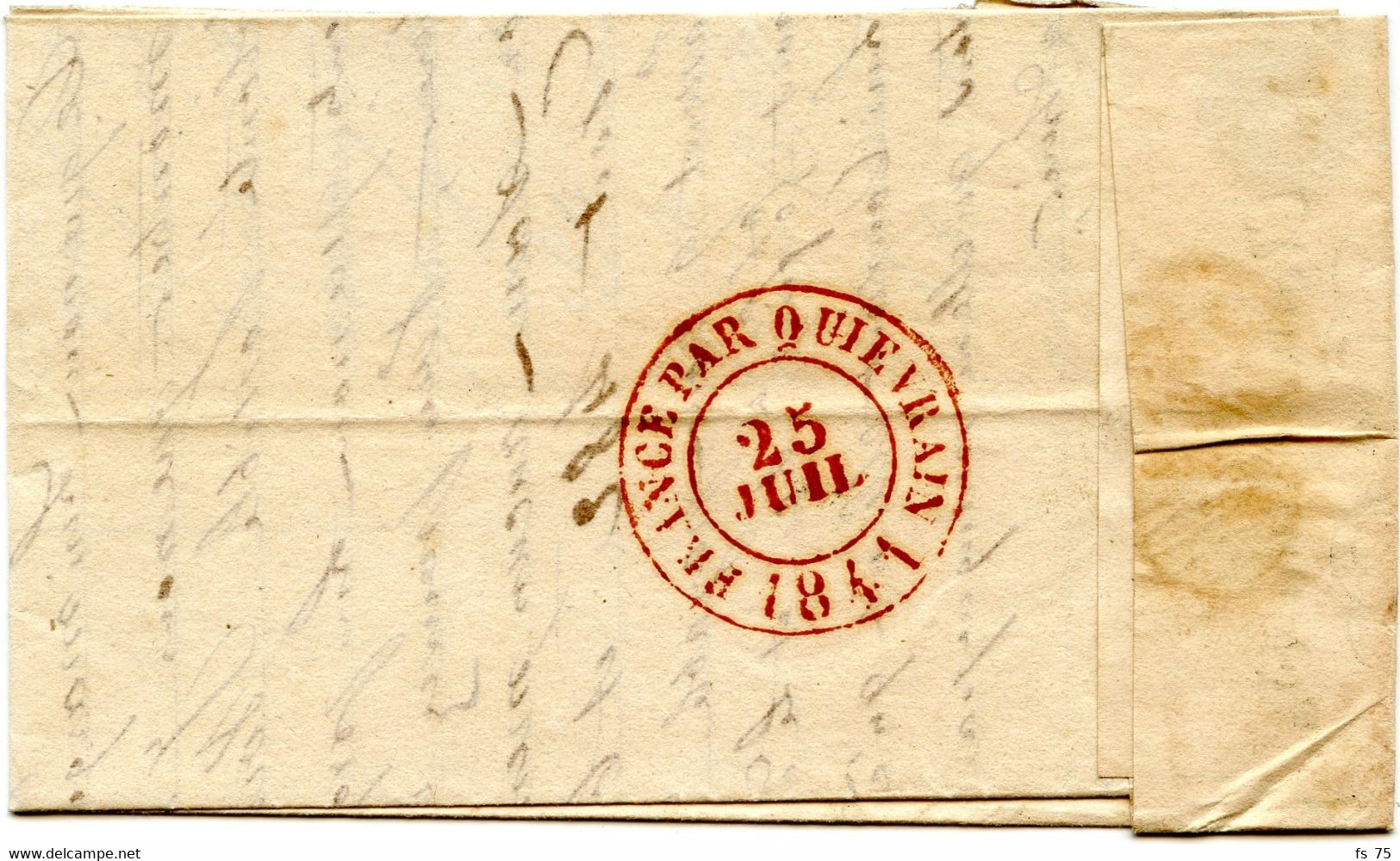 BELGIQUE - GRAND TAD FRANCE PAR QUIEVRAIN AU VERSO D'UNE LETTRE AVEC CORRESPONDANCE, 1841 - Transit Offices