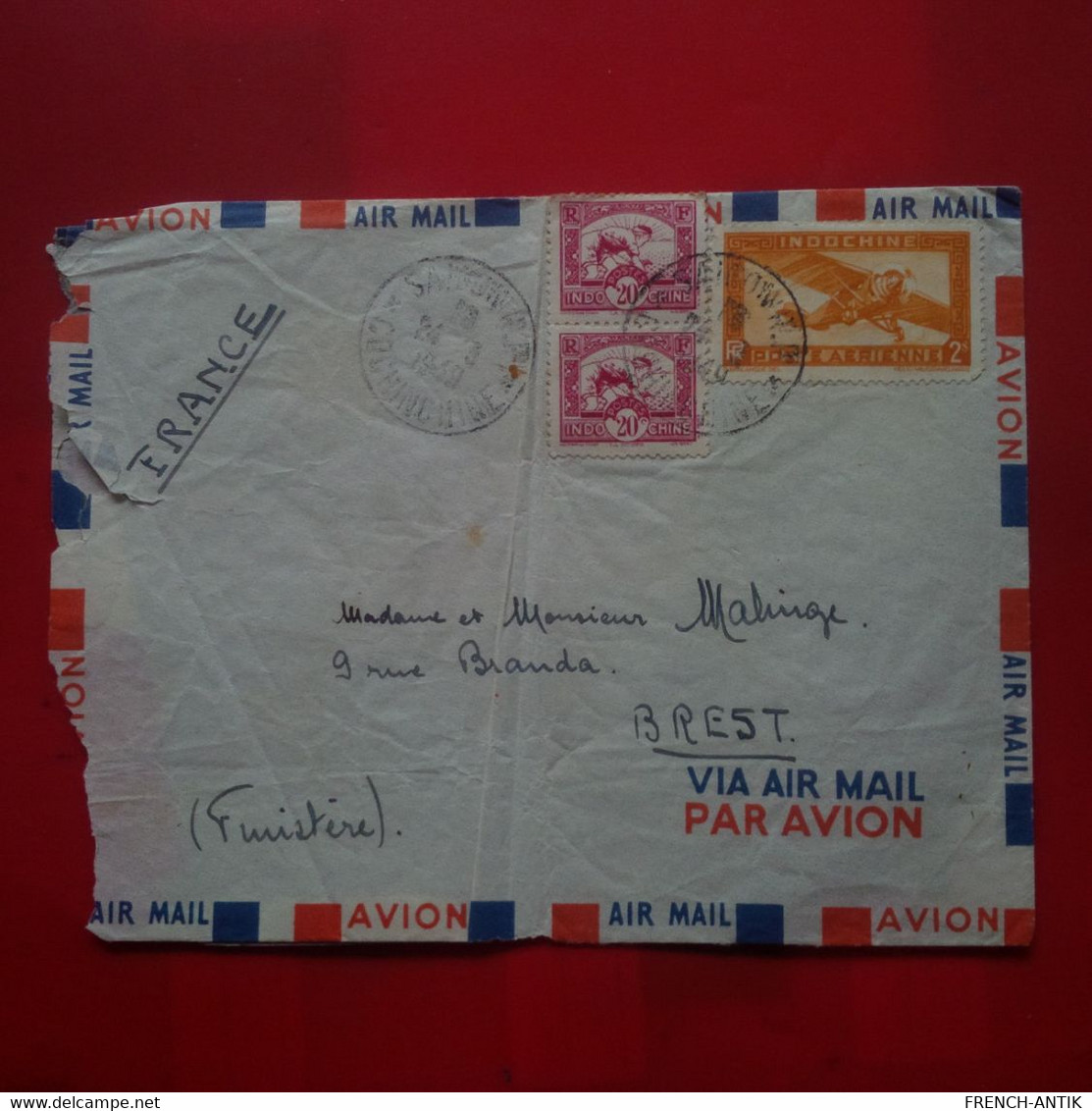 LETTRE SAIGON POUR TAULE FINISTERE CACHET SAIGON MARSEILLE 1949 - Lettres & Documents