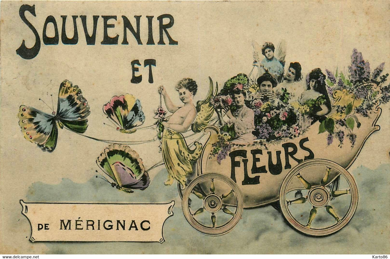 Mérignac * Souvenir Et Fleurs De La Commune * Angelot Papillons - Merignac