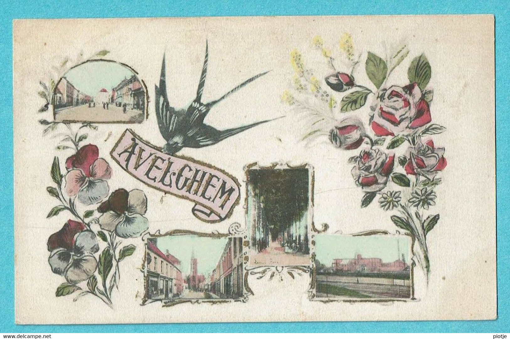 * Avelgem - Avelghem (West Vlaanderen) * (Phototypie M. Marcovici) Fantaisie, Fleurs, Hirondelle, Zwaluw, KLEUR, Old - Avelgem