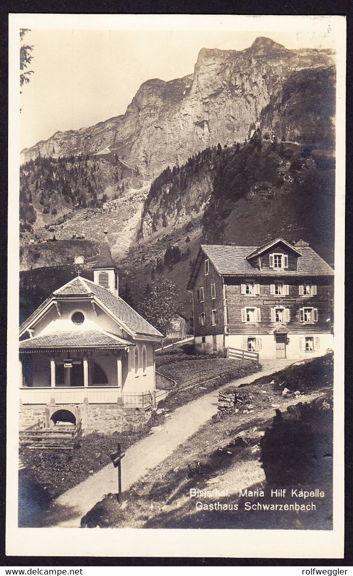 1924 Gelaufene AK: Gasthaus Schwarzenbach Mit Kapelle, Bisisthal. Stempel MUOTATHAL Und BISISTHAL. - Muotathal