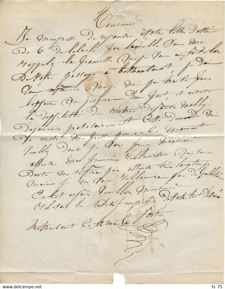 BELGIQUE - DEBOURSE QUIEVRAIN AU VERSO D'UNE LETTRE AVEC TEXTE, 1854 - Déboursés (Mit Postvorschuss)