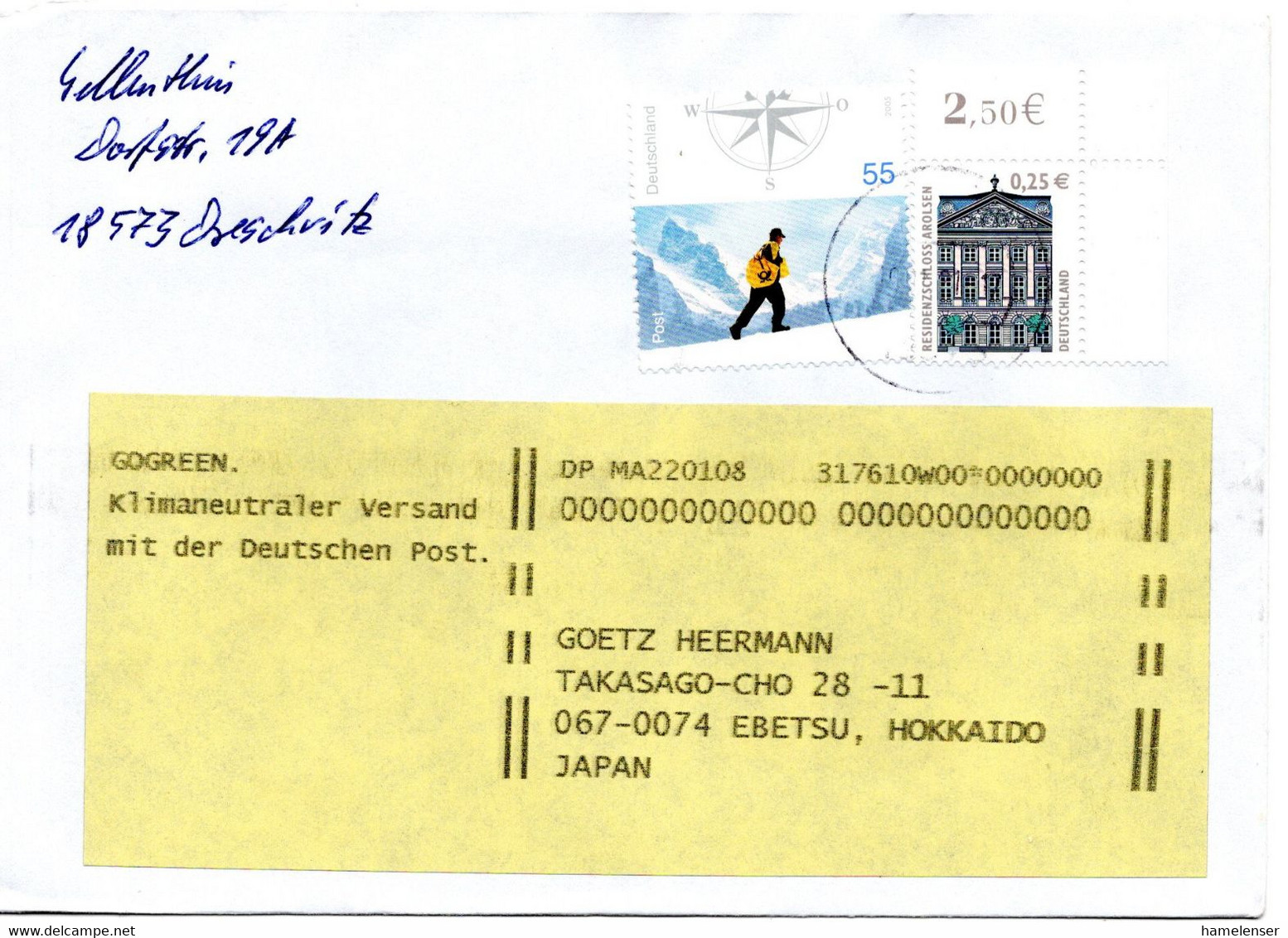 58997 - Bund - 2021 - 55c Post MiF A Bf DRESCHVITZ -> Hameln, Nachgesandt Nach Japan - Storia Postale