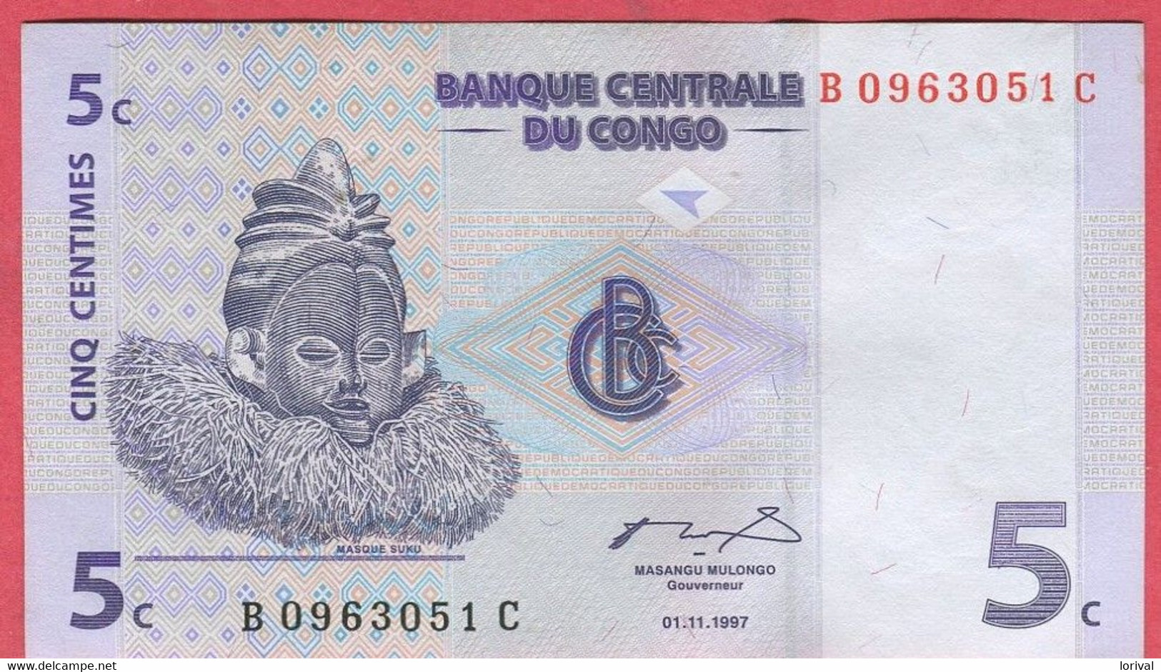5 Centimes 01/11/97 Neuf 3 Euros - Repubblica Del Congo (Congo-Brazzaville)