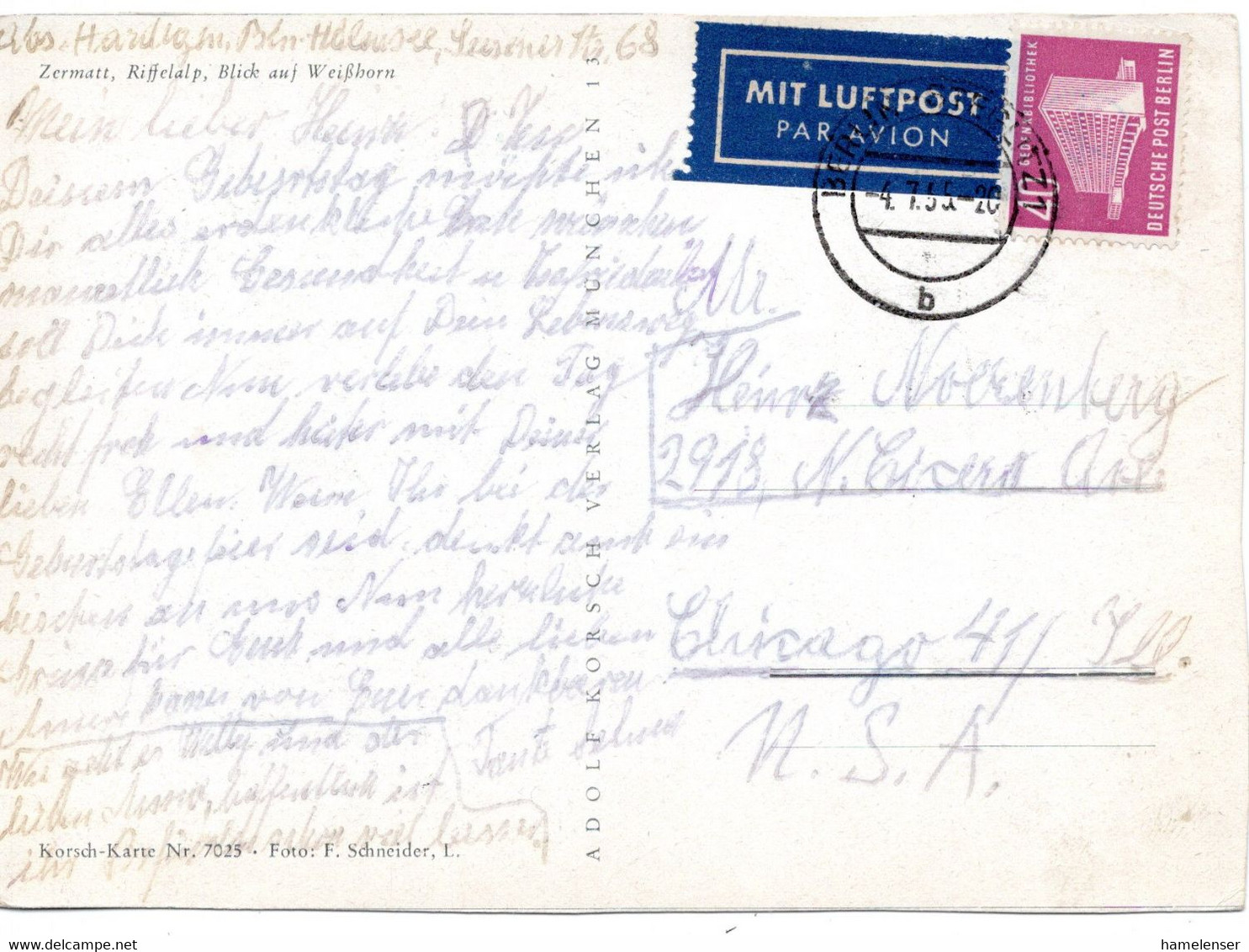 59006 - Berlin - 1955 - 40Pfg Bauten EF A LpAnsKte BERLIN -> Chicago, IL (USA) - Cartas & Documentos