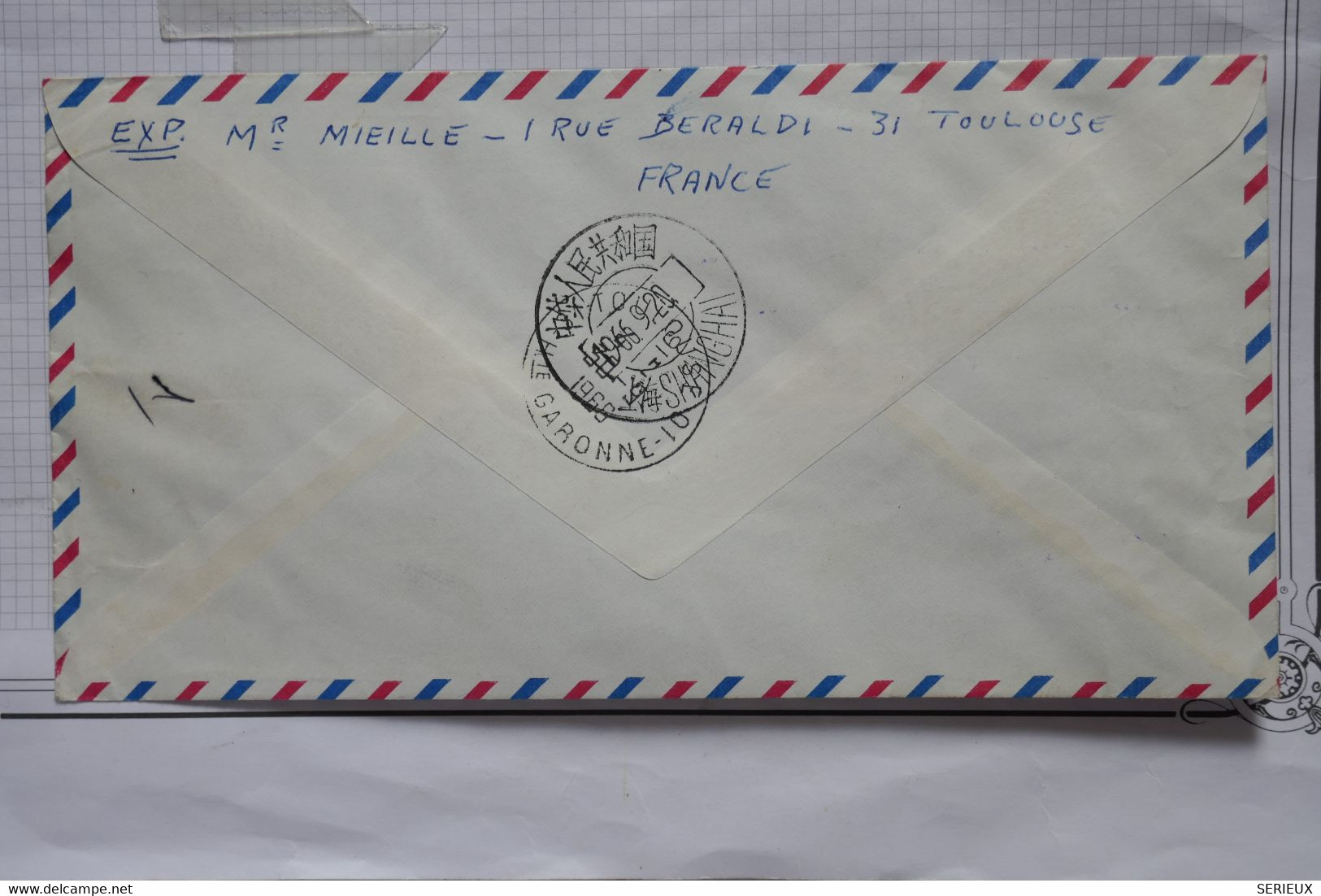 AQ22  FRANCE BELLE LETTRE RECOM.1966 1ER VOL TOULOUSE  A SHANGHAI CHINA++AEROPHILATELIE+ AFFRANCH.PLAISANT - 1960-.... Storia Postale