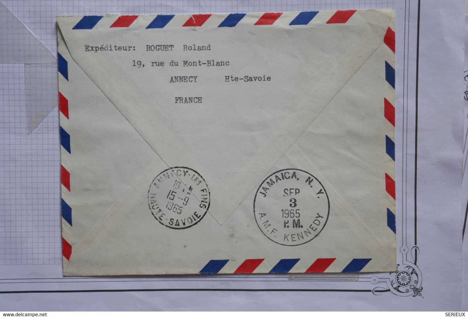 AQ22  FRANCE BELLE LETTRE RECOM. RRR  1965 1ER VOL  PARIS NEW YORK  +T.P 500F +AEROPHILATELIE+ AFFRANCH.PLAISANT - 1960-.... Briefe & Dokumente