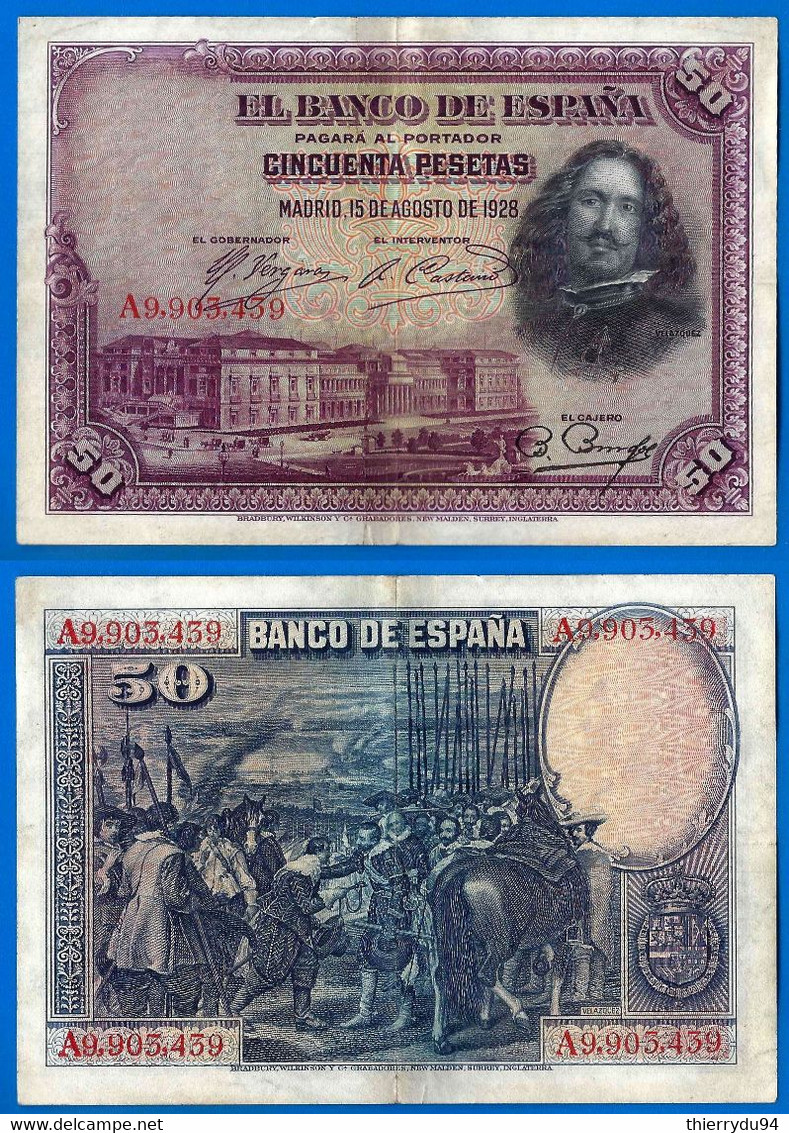 Espagne 50 Pesetas 1928 Prefix A Velazquez Que Prix + Port Peseta Billet Paypal Bitcoin OK! - 50 Pesetas