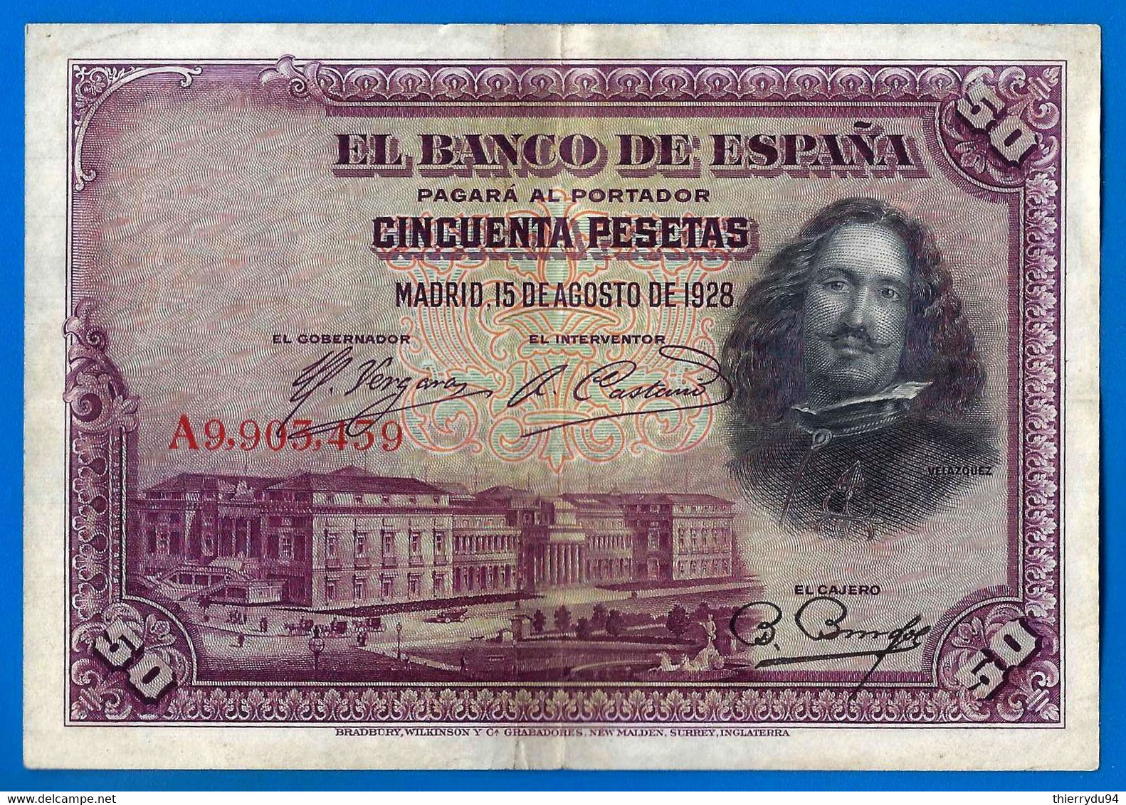 Espagne 50 Pesetas 1928 Prefix A Velazquez Que Prix + Port Peseta Billet Paypal Bitcoin OK! - 50 Pesetas