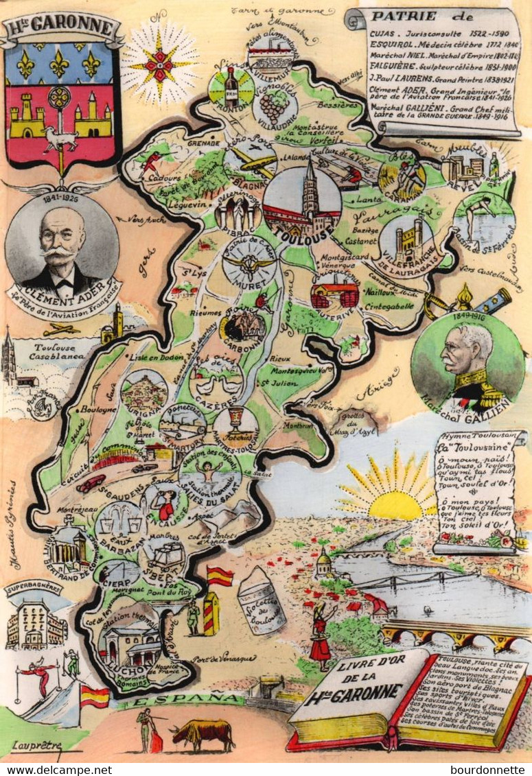 31 -Carte Contour Géographique Du Département De  HAUTE GARONNE - Carte Geografiche