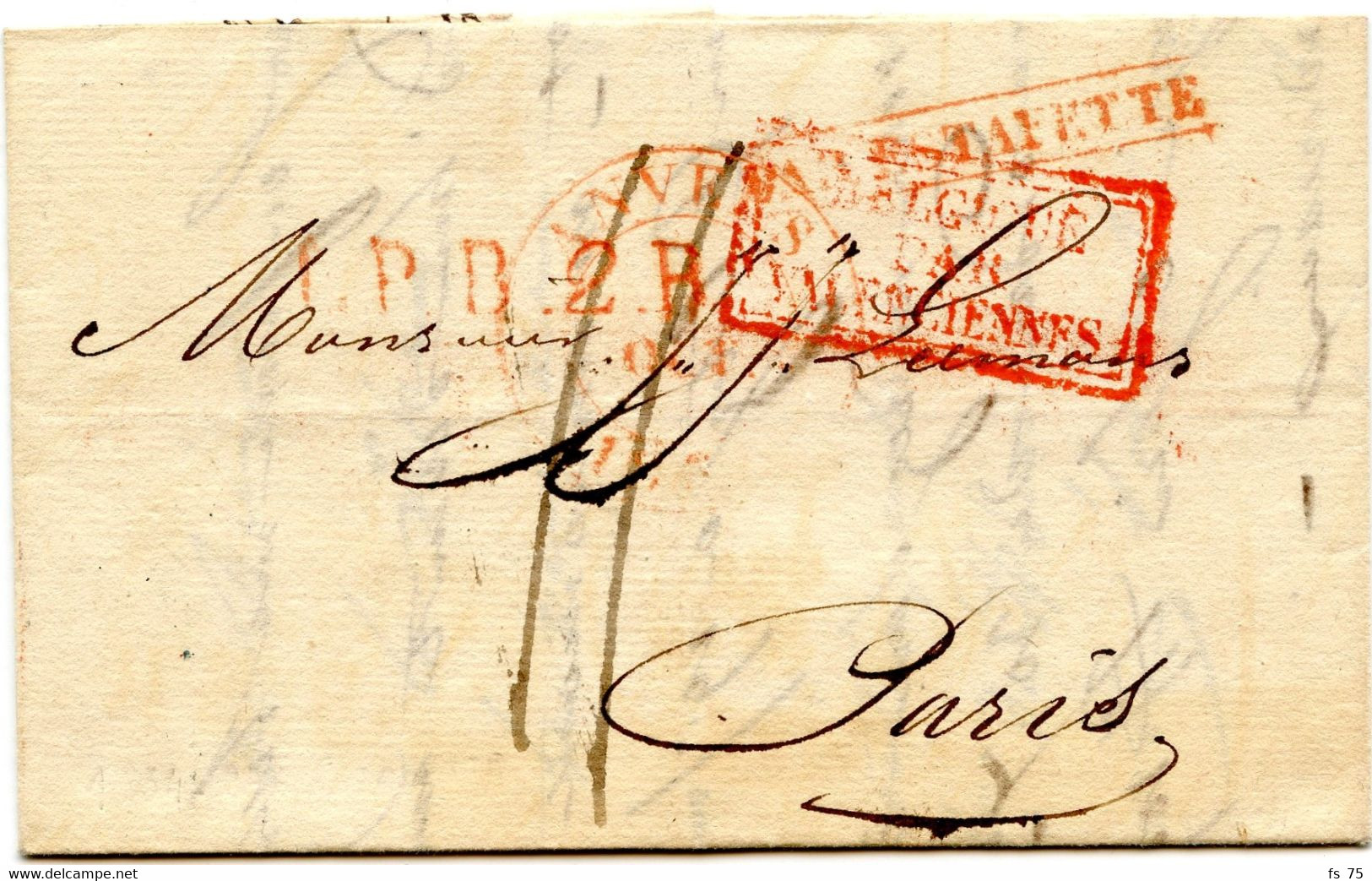 BELGIQUE - ANVERS + L.P.B.2.R + PAR ESTAFETTE SUR LETTRE POUR PARIS, 1834 - 1830-1849 (Independent Belgium)