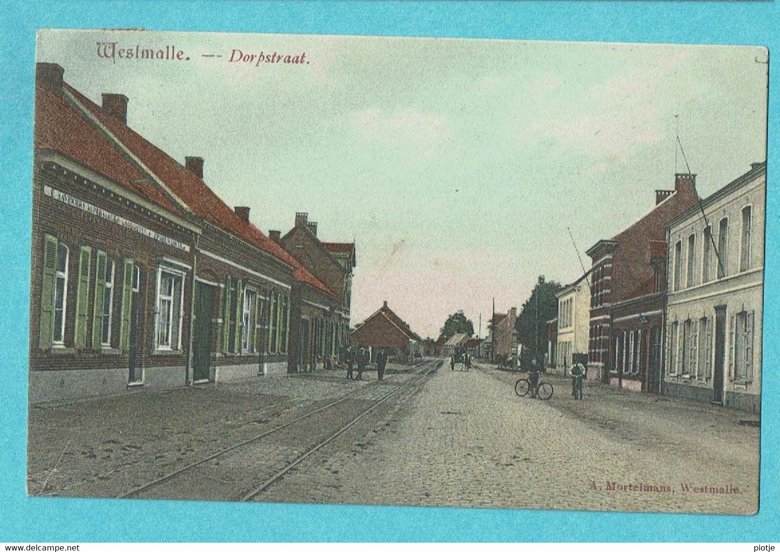 * Westmalle (Antwerpen - Anvers) * (A. Mortelmans - KLEUR) Dorpstraat, Tramway, Vélo, Animée, TOP, Rare, Old - Malle