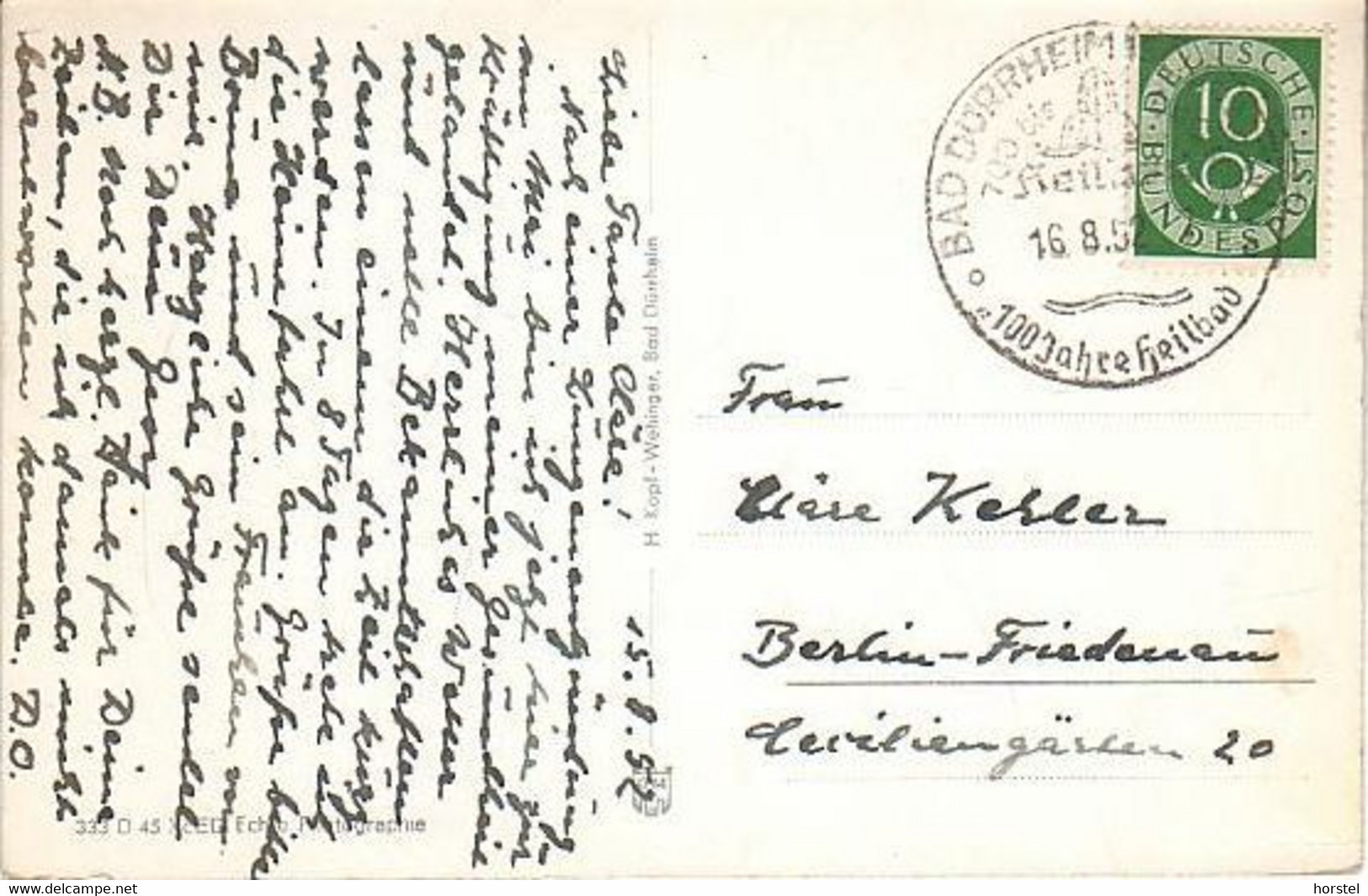 D-78073 Bad Dürrheim - Kurgarten - Nice Stamp 1952 - Bad Duerrheim