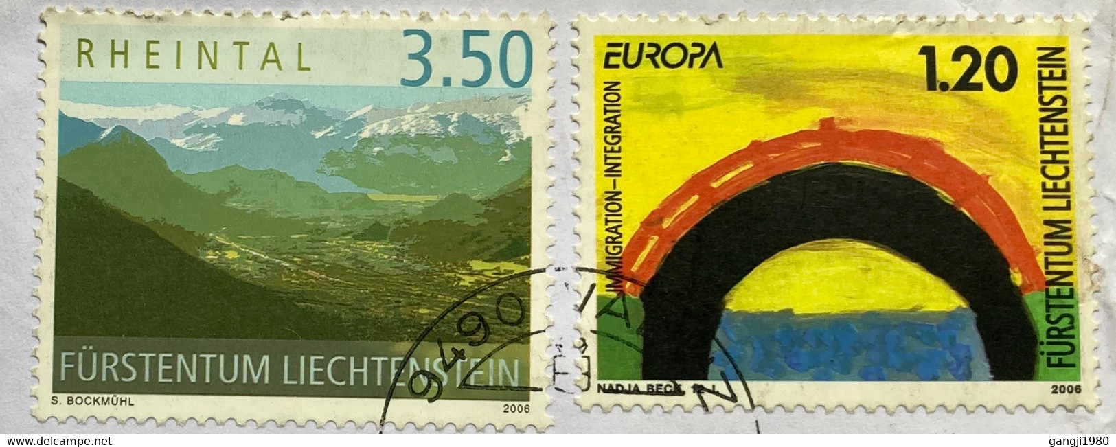 LIECHTENSTEIN 2006 ART, PAINTING, ARC, WATER , MOUNTAIN, NATURE, TOURISM, PLACE  COVER TO INDIA VADUZ CITY CANCLE - Otros & Sin Clasificación