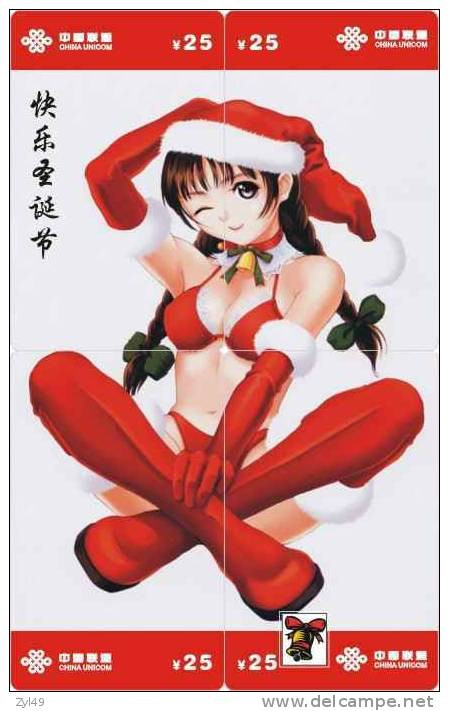 C03072 China Phone Cards Christmas Sexy Girl Puzzle 48pcs - Noel