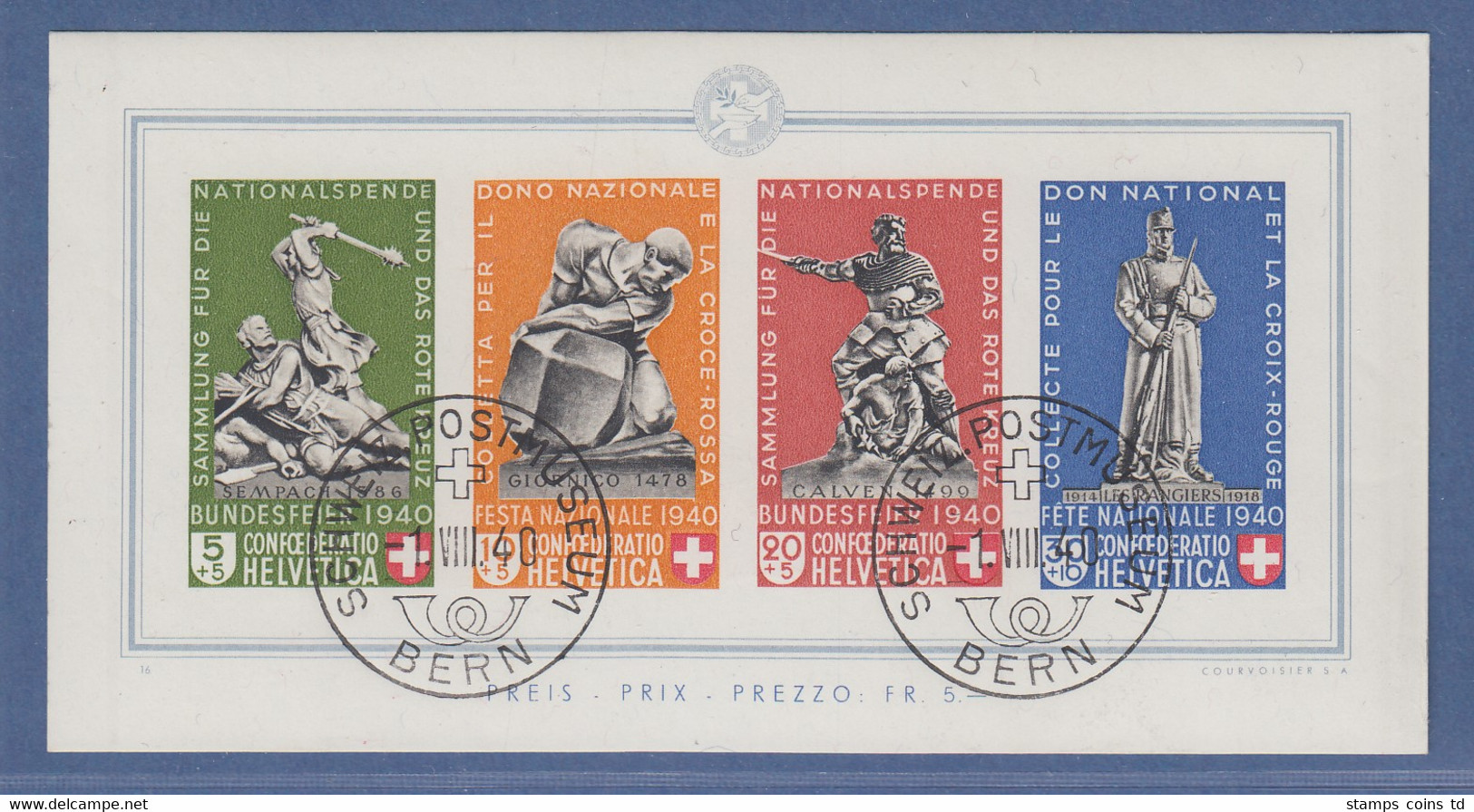 Schweiz Blockausgabe PRO PATRIA 1940 Mi.-Nr. Block 5 Gest. SCHWEIZ-POSTMUSEUM - Altri & Non Classificati