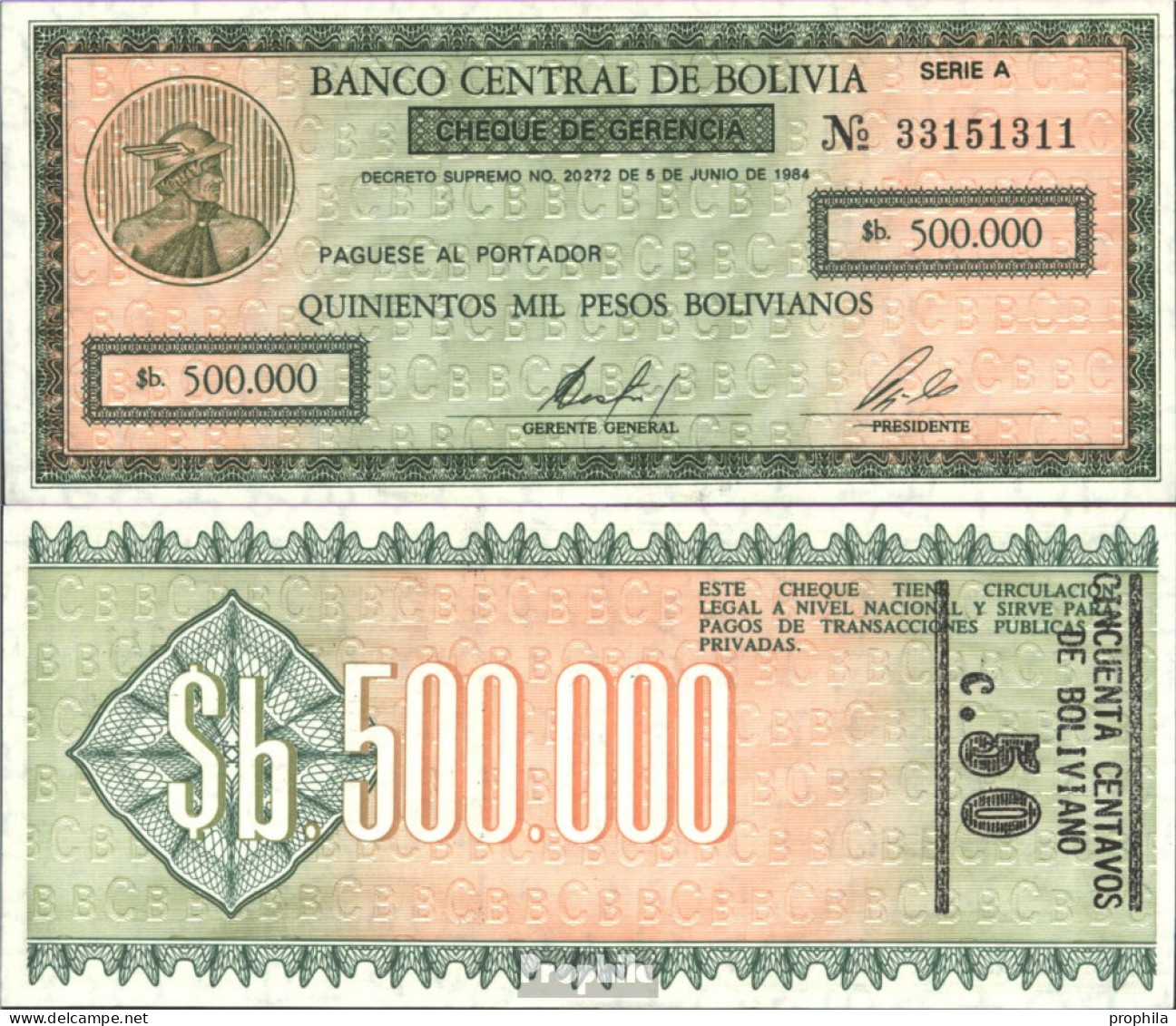 Bolivien Pick-Nr: 198 Bankfrisch 1987 50 Centavos On 500.000 Pesos B - Bolivie