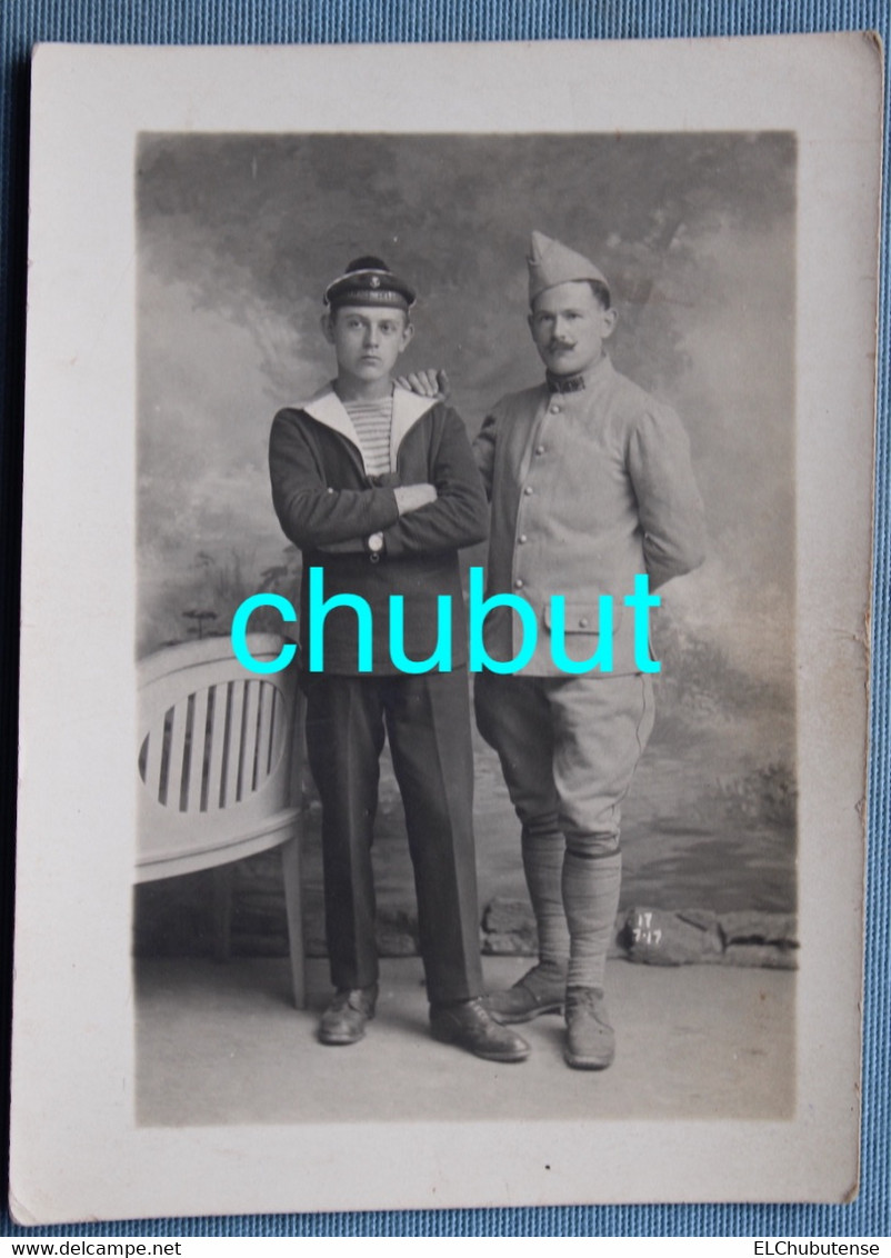 Cpa Photo Studio Camarades Marin Et Poilu à Troyes 1917 - War 1914-18