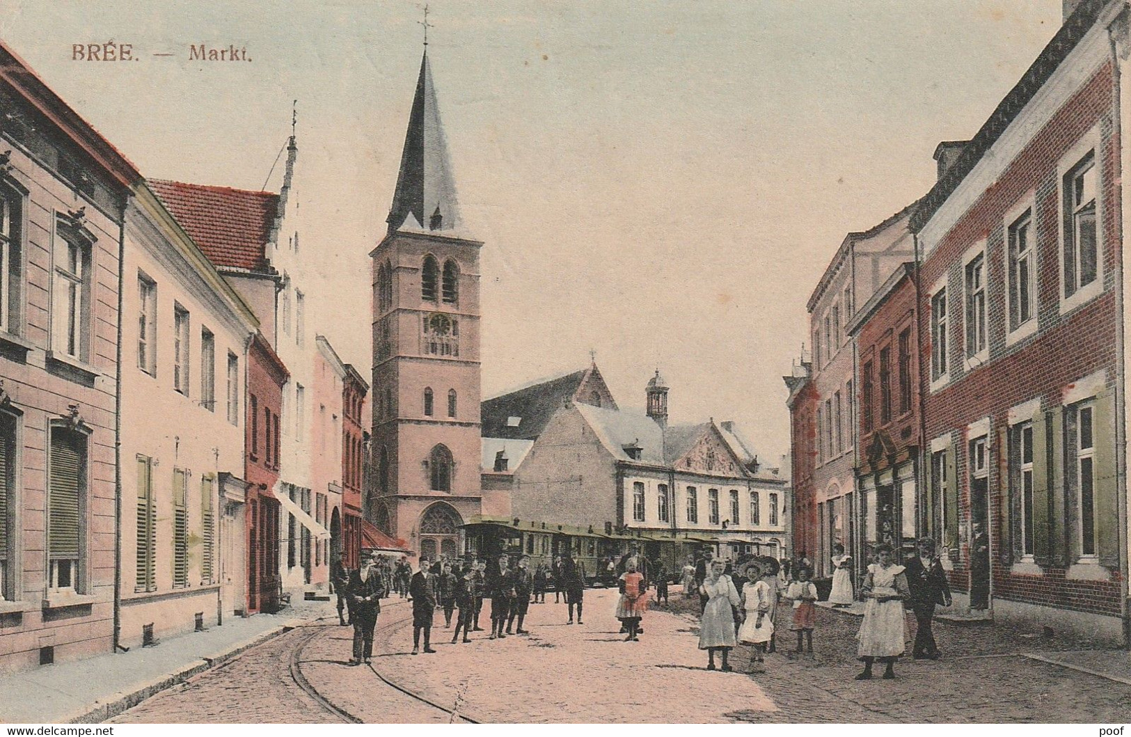 Bree : Markt Met Stoomtram En Veel Volk ( Zeldzame Oude Kleurkaart ) --- 1917 - Bree
