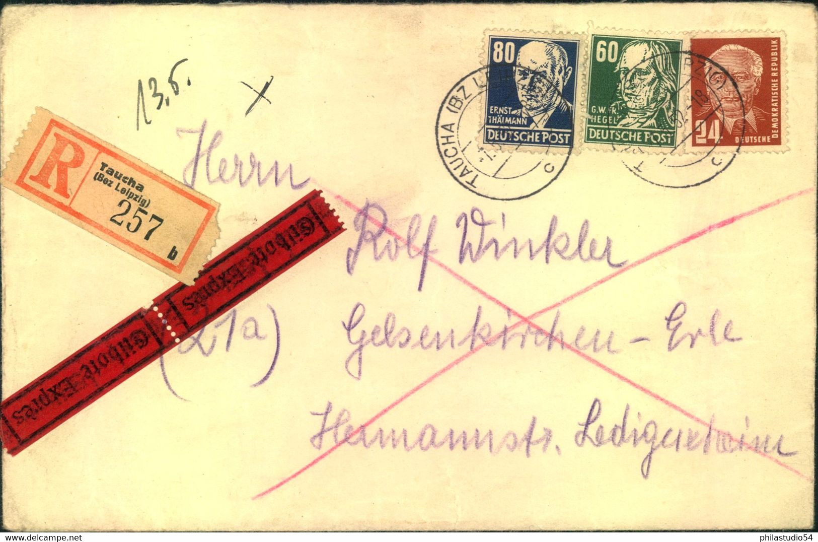 1952,Einschreiben / Eilboten Aus TAUCHA Nach Gelsenkirchen - Storia Postale