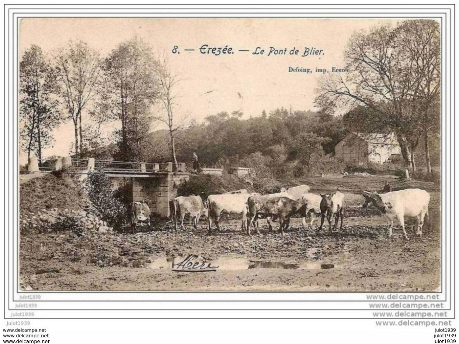 BLIER ..-- EREZEE ..-- Le Pont . Ah Les Vaches .  1907 Vers JUSLENVILLE ( Mr Charles SPIETERS  FILS ) . Voir Verso . - Erezée