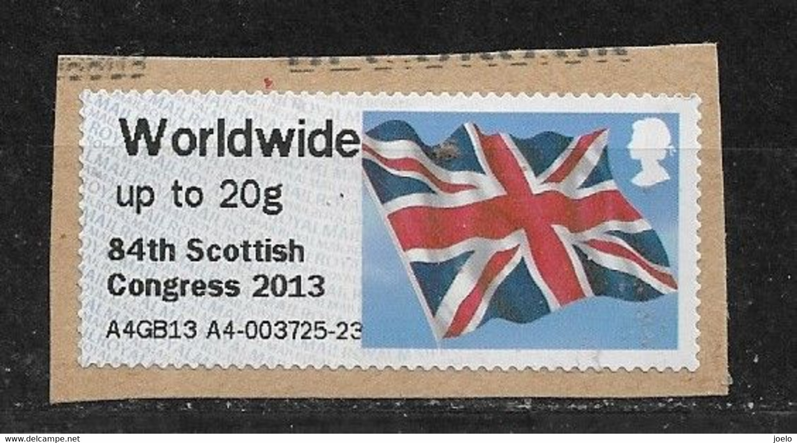 GB 2013 FLAG ON PAPER WORLDWIDE 84th SCOTTISH CONGRESS - Post & Go (automatenmarken)