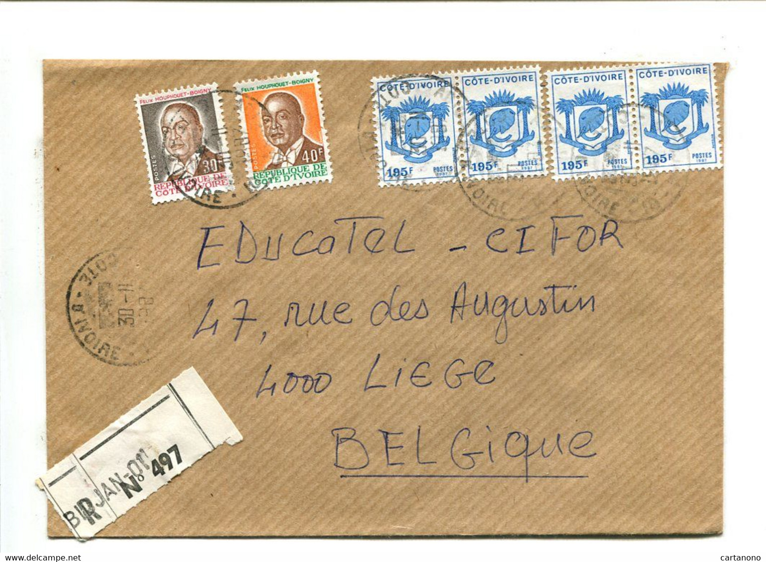 COTE D'IVOIRE - Affranchissement Sur Lettre Recommandée - Blason / Eléphant - Ivory Coast (1960-...)