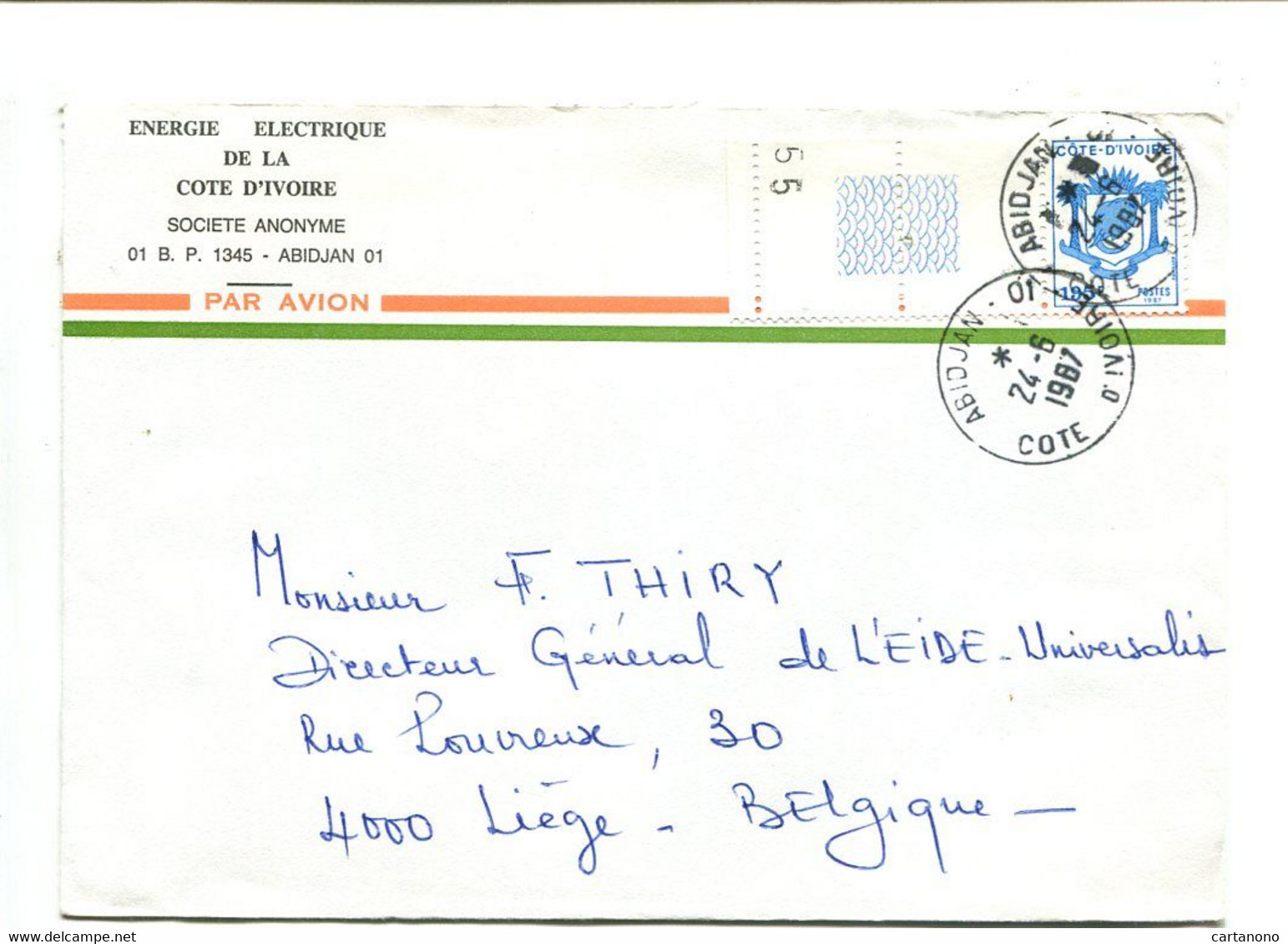 COTE D'IVOIRE - Affranchissement Seul Sur Lettre Par Avion - Ivory Coast (1960-...)