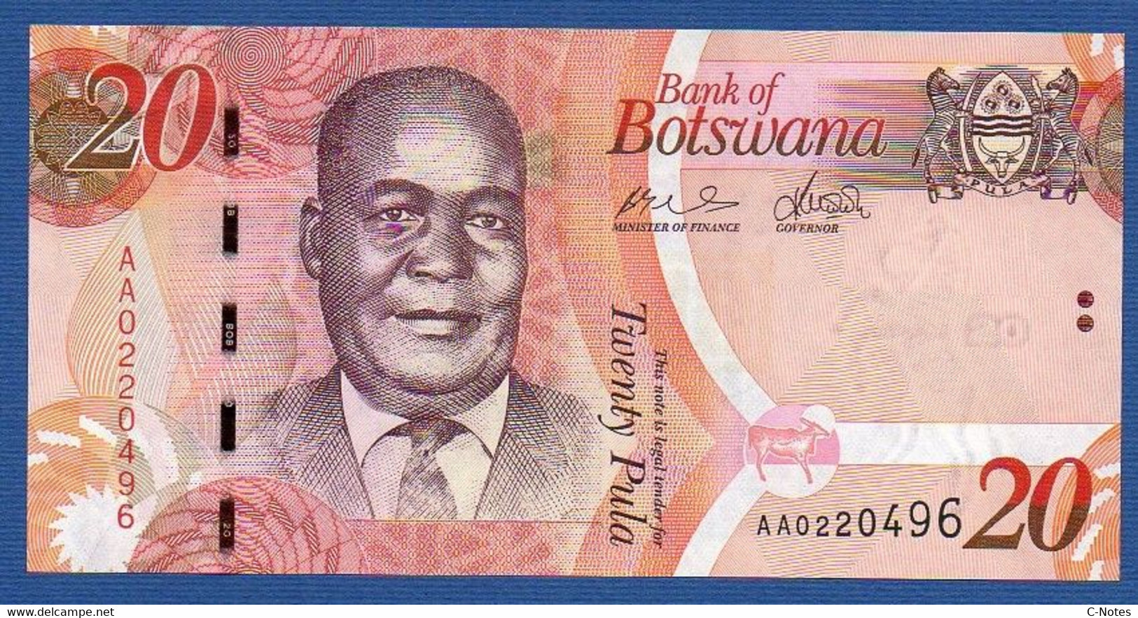 BOTSWANA - P.31a – 20 Pula 2009 UNC, Serie AA 0220496 - Botswana