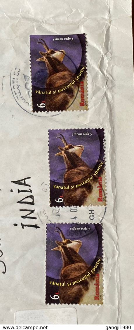 ROMANIA 2015,ANIMAL 3 STAMPS,REGISTERED,AIRMAIL COVER TO INDIA,BUCAREST CITY CANCELLATION - Covers & Documents
