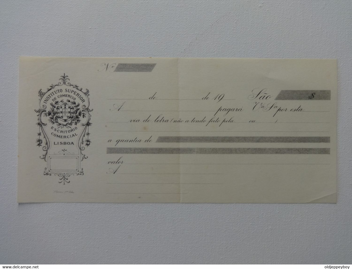 Early 1900s  Portugal  Cheque Check  Instituto Superior De Comercio  Escritorio Comercial Lisboa Unused - Cheques & Traveler's Cheques