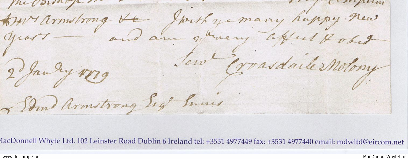 Ireland Clare Free Abuse 1779 Letter Favour Franked "Free Fitzgerald" To Ennis, But Written By Croaisdale Molony - Préphilatélie