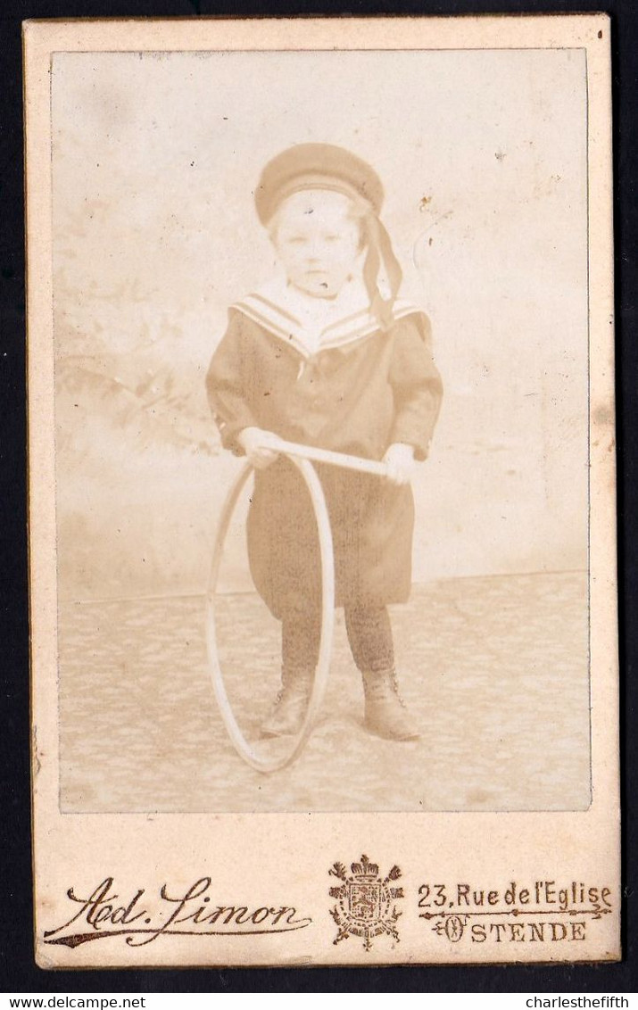 PHOTO CDV LATE 1800 * LITTLE BOY WITH HULA HOOP - PETIT GARCON AVEC HULA HOOP  * Photo Simon Ostende - Anciennes (Av. 1900)