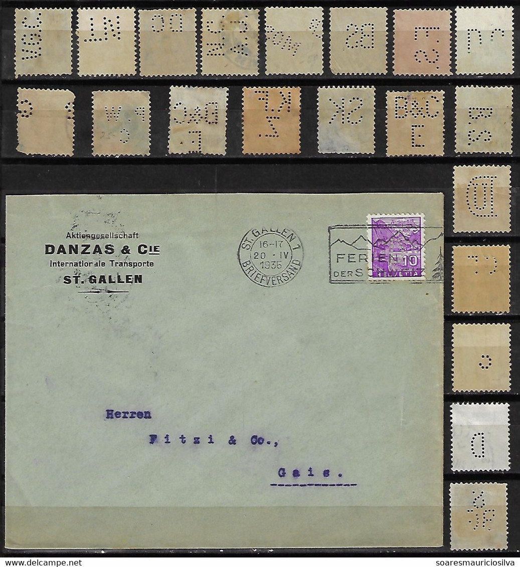 Switzerland 1935 Cover Perfin DC Danzas & Cie St. Gallen Internationale Transporte International Transport + 20 Stamp - Perforadas