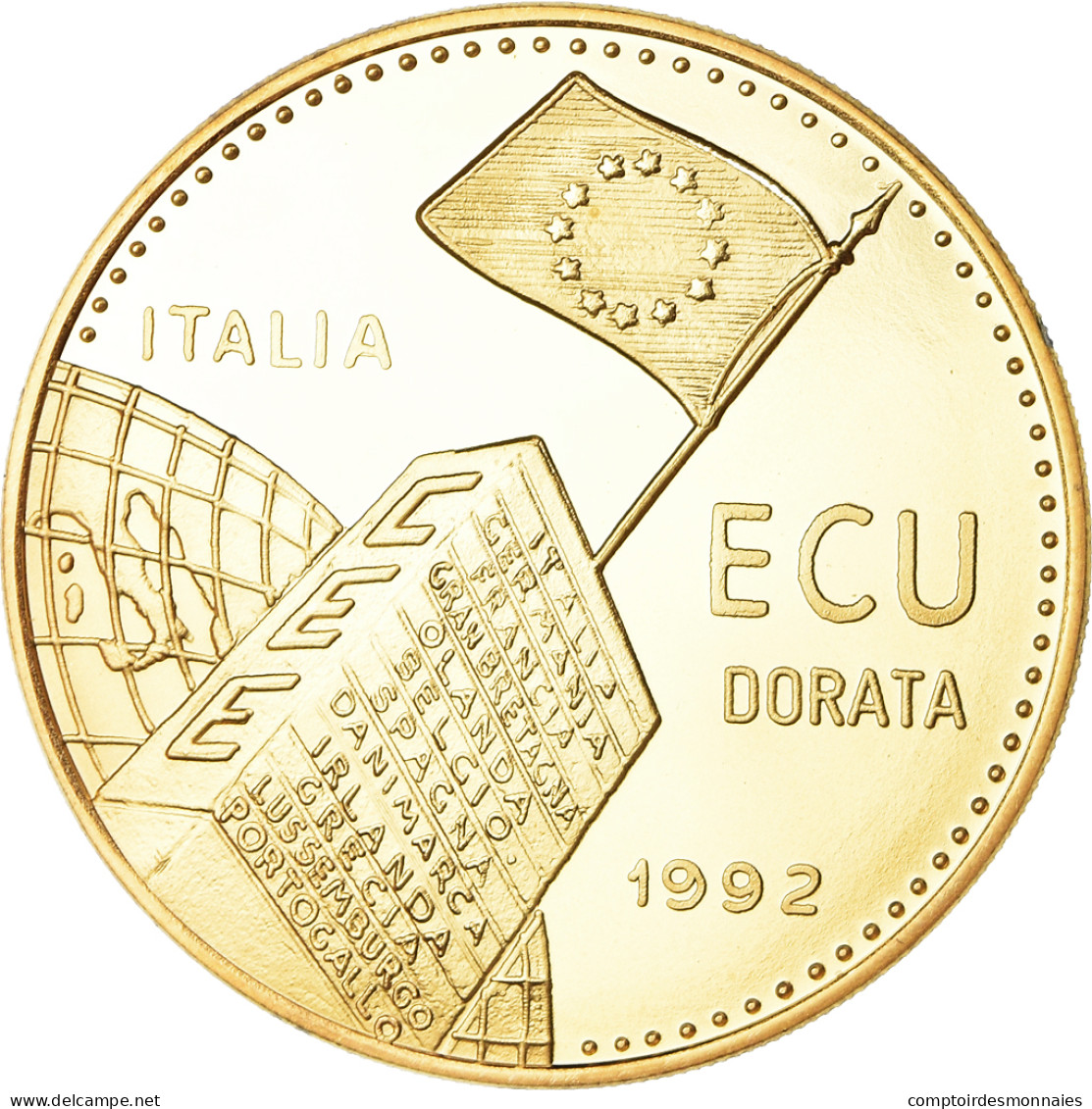 Italie, Médaille, Ecu, 35eme Anniversario Fondazione C.E.E, Politics, 1992 - Autres & Non Classés