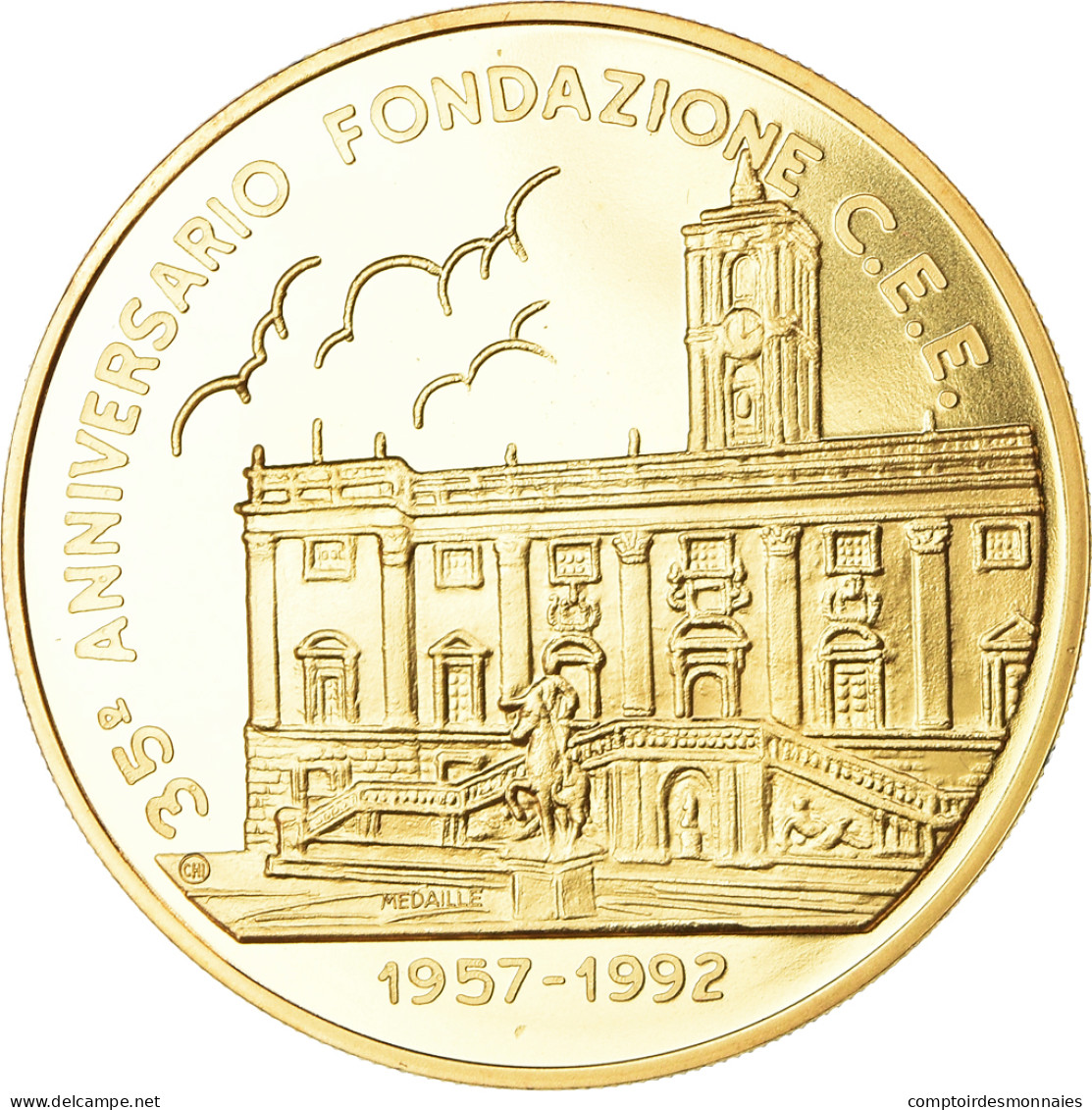 Italie, Médaille, Ecu, 35eme Anniversario Fondazione C.E.E, Politics, 1992 - Autres & Non Classés