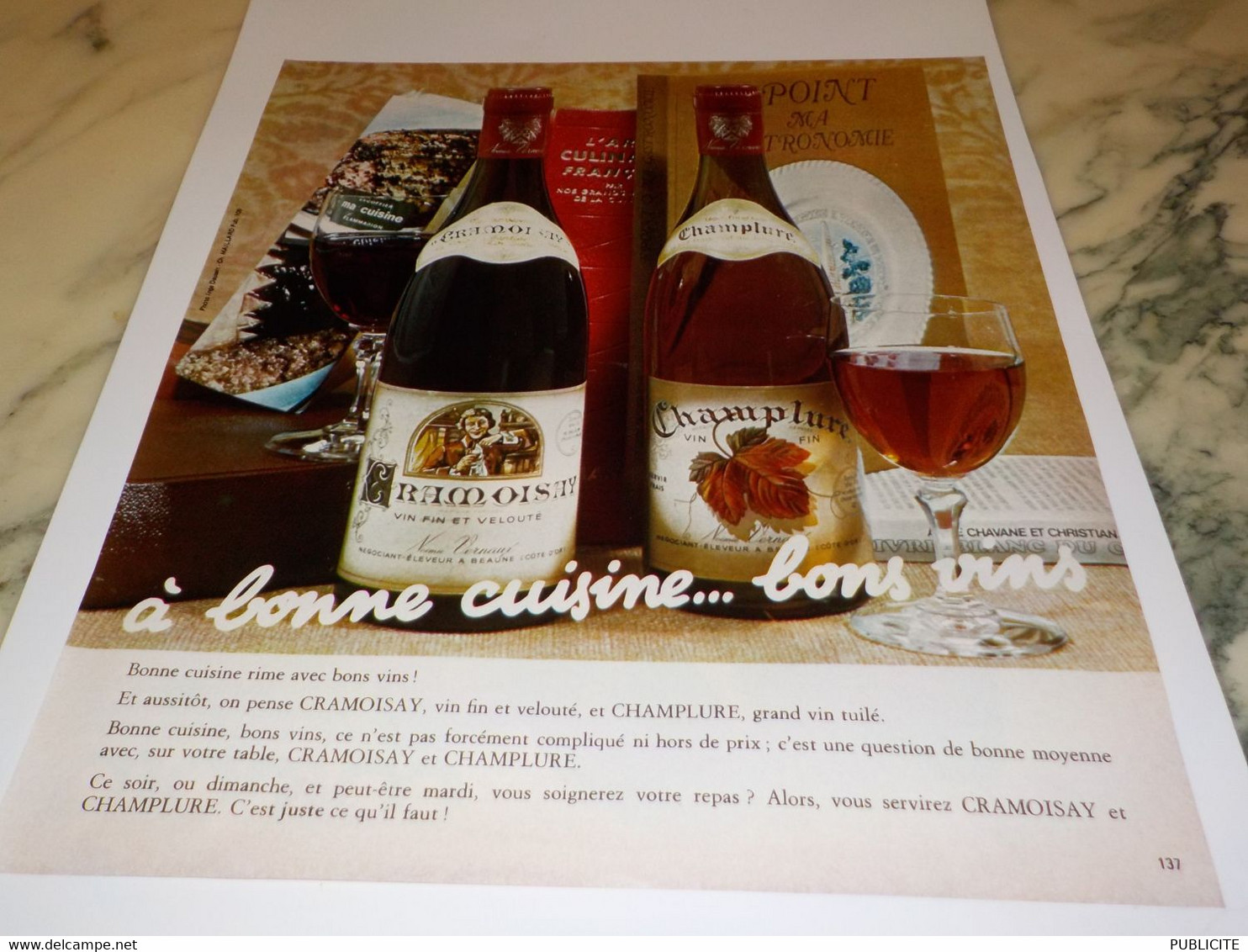 ANCIENNE PUBLICITE VIN CRAMOISAY ET CHAMPLURE 1972 - Alcools