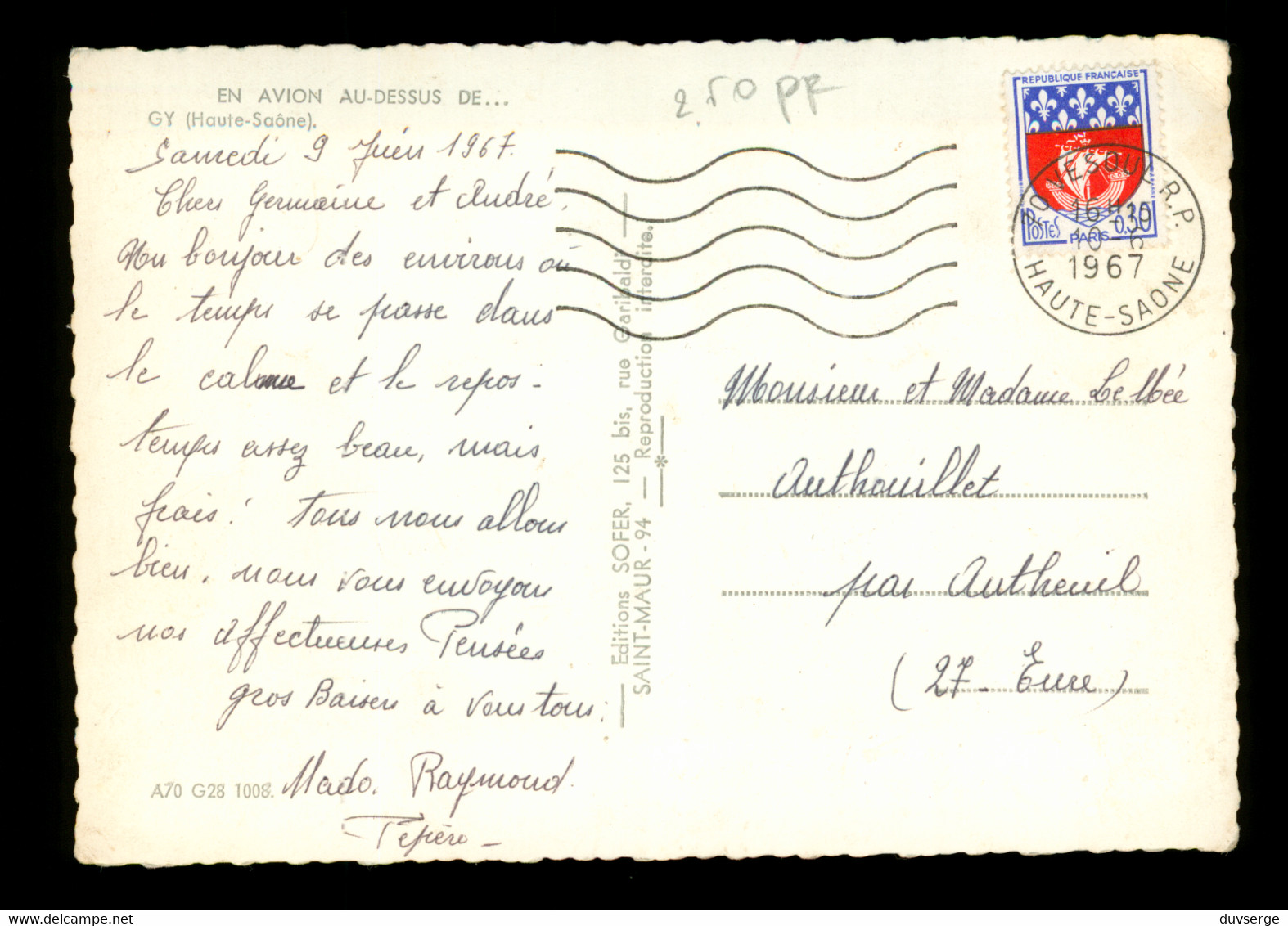 70 Haute Saone En Avion Sur Gy Vue Aerienne Sofer Editeur ( Lapie )  ( Format 10,5cm X 15cm ) - Gy