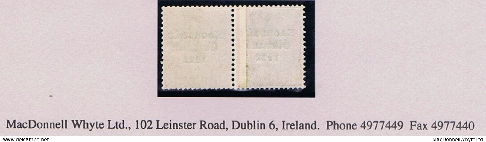 Ireland 1923 Harrison Saorstat Coils 1d Pair "Coil Join" Between, Fresh Mint Unmounted - Neufs