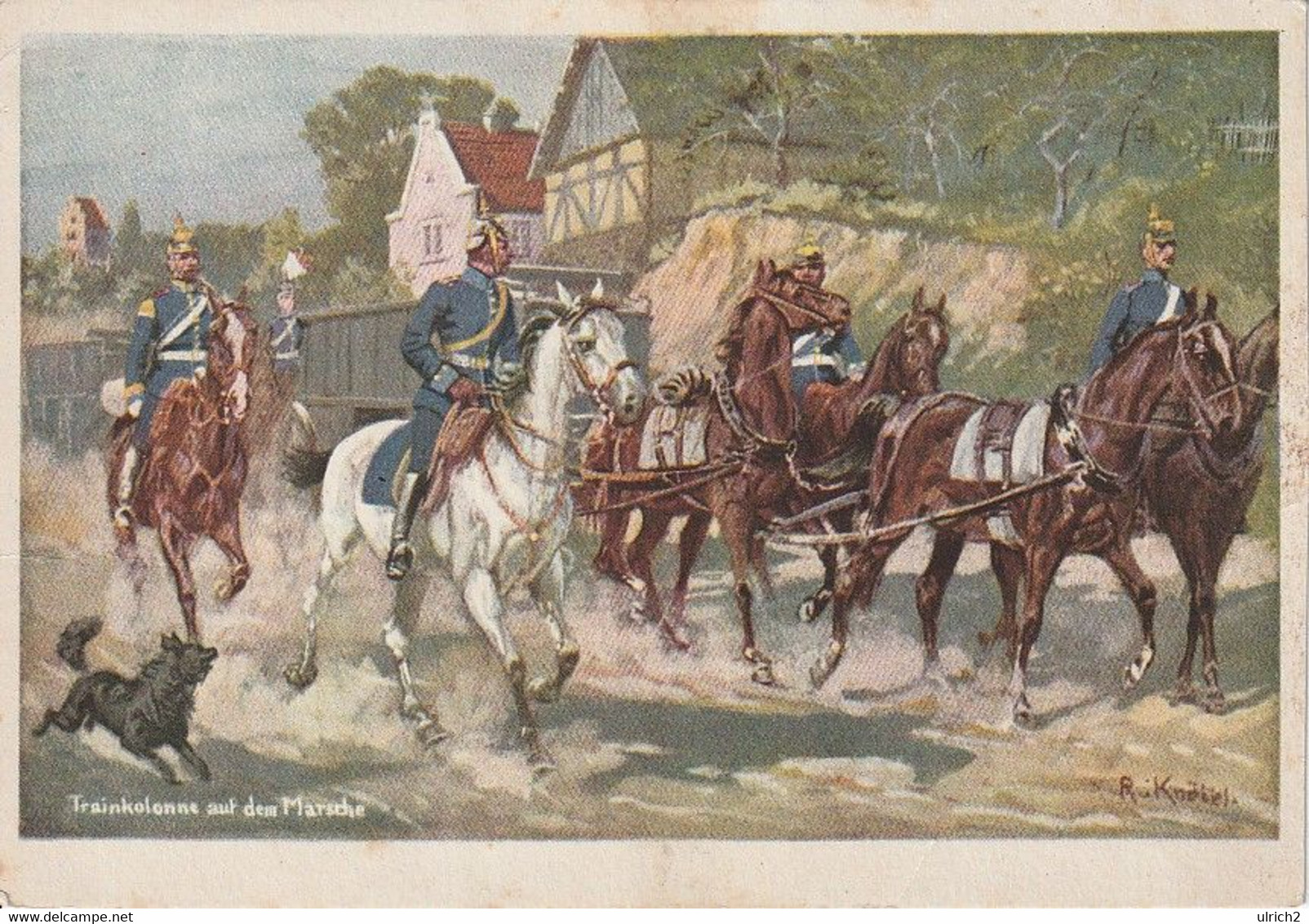 AK Trainkolonne Auf Dem Marsche - Dt. Reich - Künstlerkarte R. Knötel - Preuß. Landeskriegerverband - Ca. 1910 (60519) - Uniformen