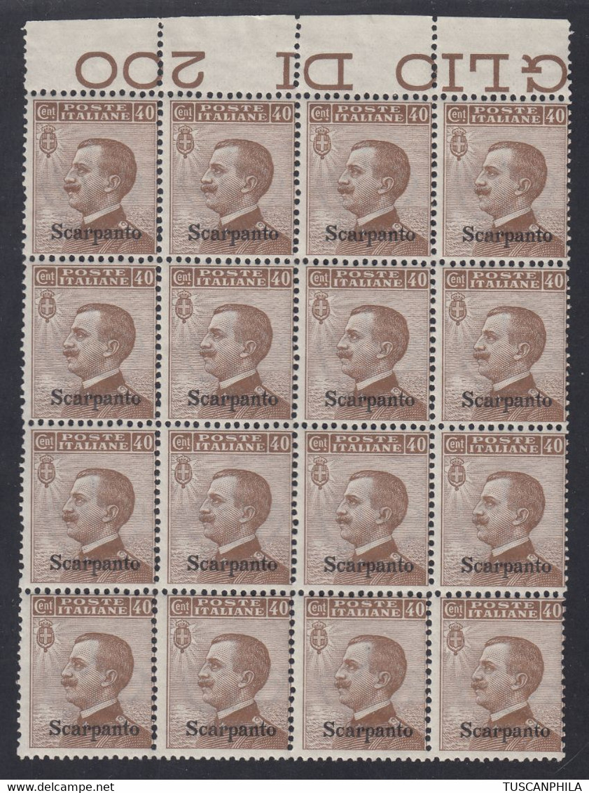 1912 Blocco Di 16 Valori BdF Sass. 6 MNH** Cv 80 - Ägäis (Scarpanto)