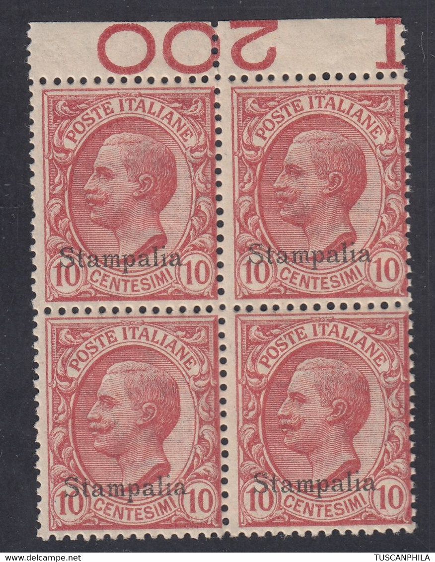 1912 Blocco Di 4 Valori BdF Sass. 3 MNH** Cv 20 - Aegean (Stampalia)