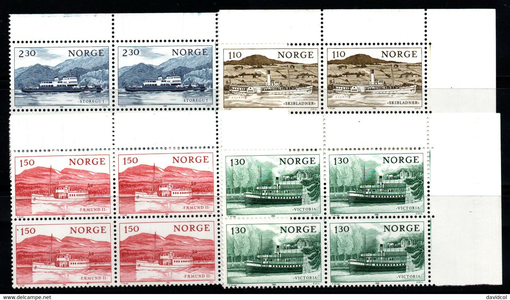 484- NORWAY 1981 - SCOTT#: 786-789 - MNH - LAKE TRANSPORTATION - SHIPS - Unused Stamps
